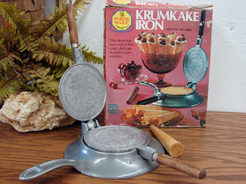 Vintage Scandinavian Nordic Ware Krumkake Iron Stove Top Complete in Original Box, Moose-R-Us.Com Log Cabin Decor