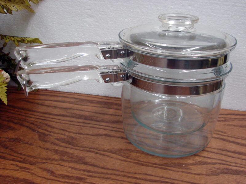 Vintage PYREX Flameware Glass Double Boiler Pot 1.5 Quart Pan, Moose-R-Us.Com Log Cabin Decor