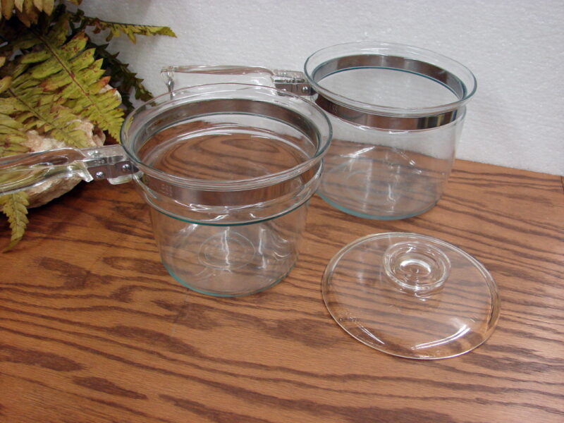 Vintage PYREX Flameware Glass Double Boiler Pot 1.5 Quart Pan, Moose-R-Us.Com Log Cabin Decor
