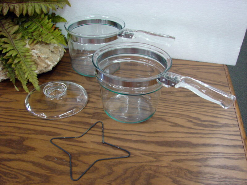 Vintage PYREX Flameware Glass Double Boiler Pot 1.5 Quart Pan, Moose-R-Us.Com Log Cabin Decor
