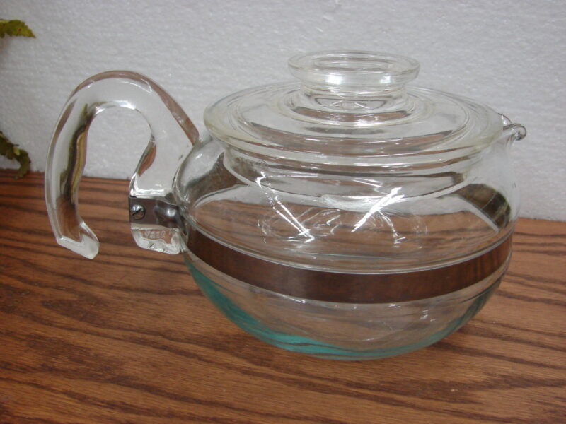 Vintage Pyrex 8446 Flameware Glass Stainless 6 Cup Teapot Tea Pot and Lid, Moose-R-Us.Com Log Cabin Decor