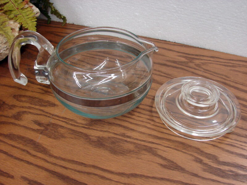 Vintage Pyrex 8446 Flameware Glass Stainless 6 Cup Teapot Tea Pot and Lid, Moose-R-Us.Com Log Cabin Decor