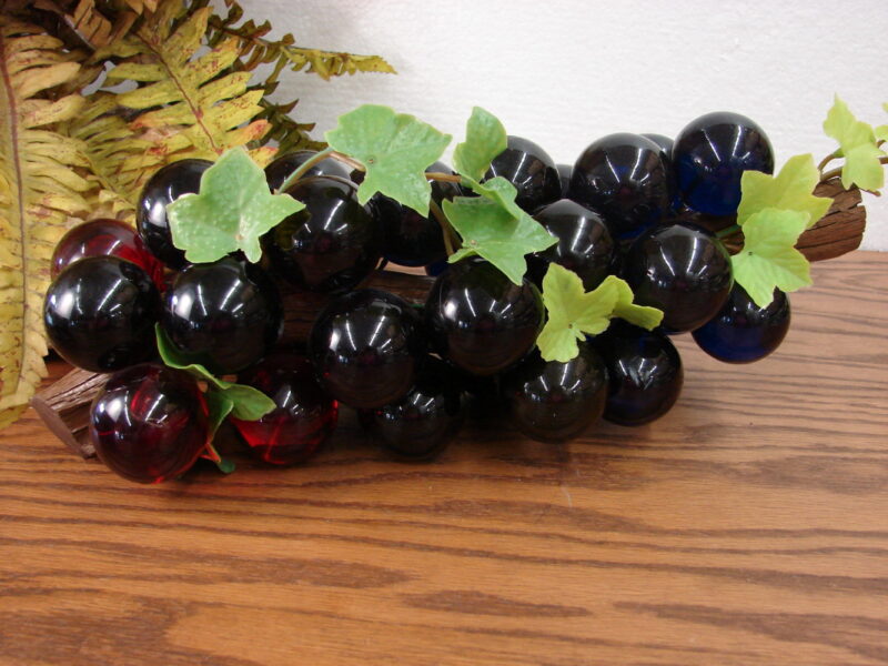 Vintage Lucite Grapes Red Blue Purple Cluster on Wood Branch 14&#8243; Grape Leaves MCM, Moose-R-Us.Com Log Cabin Decor