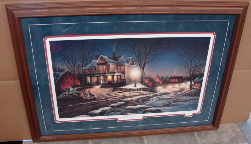 Terry Redlin &#8220;Lights Of Home&#8221; 1987 Framed 8778/9500 COA Artist Signed Framed Matted Picture, Moose-R-Us.Com Log Cabin Decor