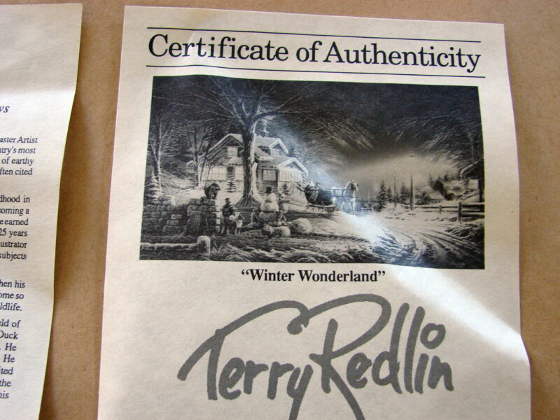 Terry Redlin &#8220;Winter Wonderland&#8221; 1992 Framed 13006/29500 COA Artist Signed Framed Matted Picture, Moose-R-Us.Com Log Cabin Decor
