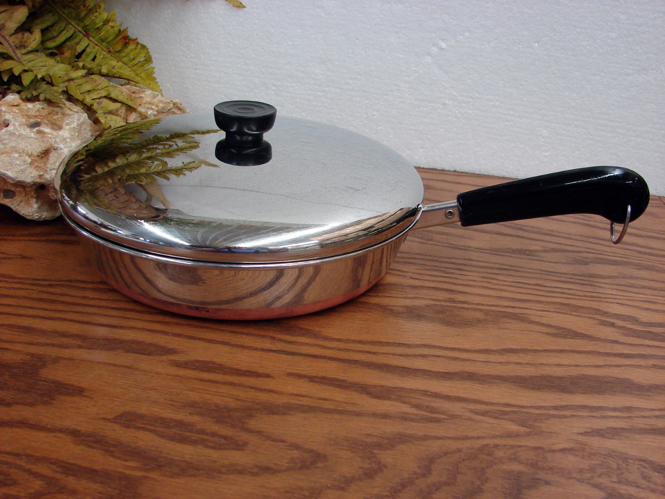 Vintage Copper Bottom Revere Ware 10" Skillet Frying Pan w/ Lid Chicken Fryer