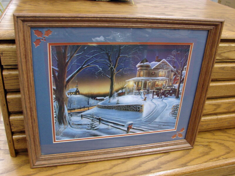 Ron Iverson Christmas Memory Framed Matted Victorian Home Old Truck Sunset Artwork, Moose-R-Us.Com Log Cabin Decor