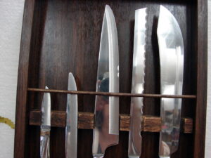 Used Complete Vintage SaladMaster 7 Pc Carving Paring Knife Set Wall Mount Case