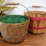 Vintage Split Wood Slat Woven Bushel Basket Gathering Apple Display Bail Handle Pair