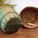 Vintage Split Wood Slat Woven Bushel Basket Gathering Apple Display Bail Handle Pair - Image 2