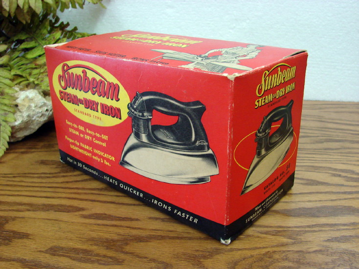 Vintage Sunbeam Steam or Dry Iron Clothes Ironing Original Box, Moose-R-Us.Com Log Cabin Decor