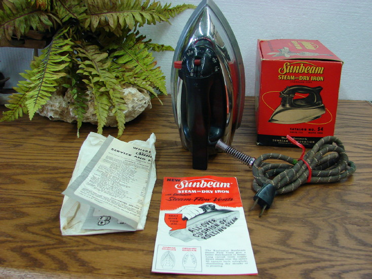 Vintage Sunbeam Steam or Dry Iron Clothes Ironing Original Box, Moose-R-Us.Com Log Cabin Decor