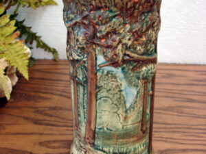 Vintage Weller Pottery Woodcraft Relief Forest Design 8" Arts Crafts Vase Tree Waterfall