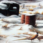 Jim Hansel Artwork Winter Retreat Pheasant Wild Game Old Truck Framed Matted Picture