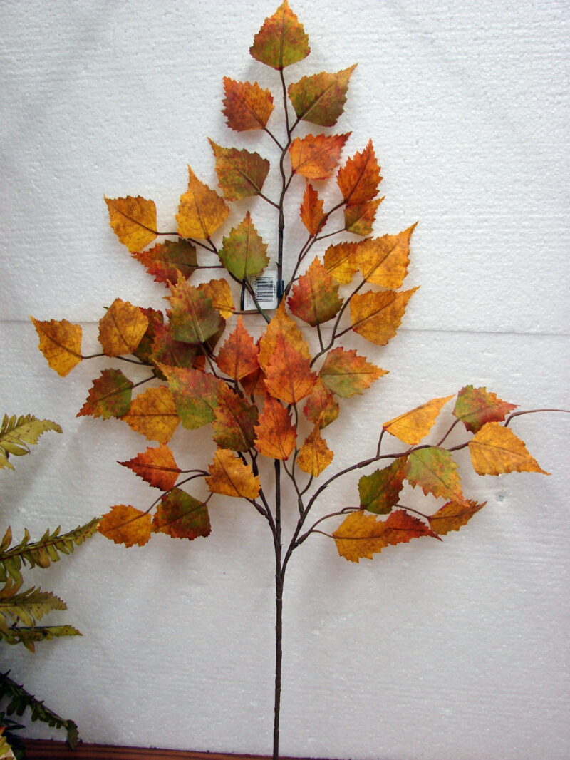 Realistic Full Autumn Fall Birch Leaves Tree Spray Branch Leaf Pick, Moose-R-Us.Com Log Cabin Decor