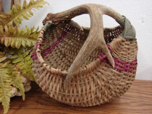 Woven Split Reed Round Deer Antler Basket Hearth Arrangement