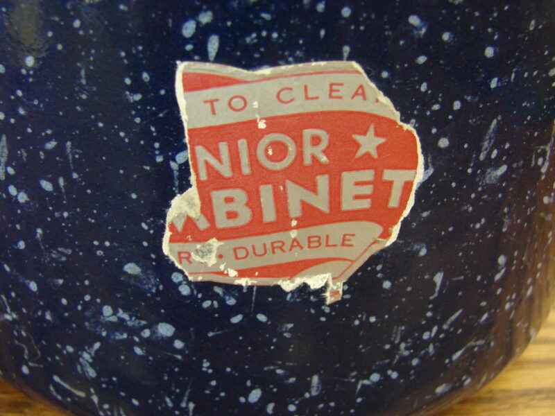 Vintage Dark Blue Splatter Enamelware Junior Combinet w/ Lid Label Chamber Slop Pail, Moose-R-Us.Com Log Cabin Decor