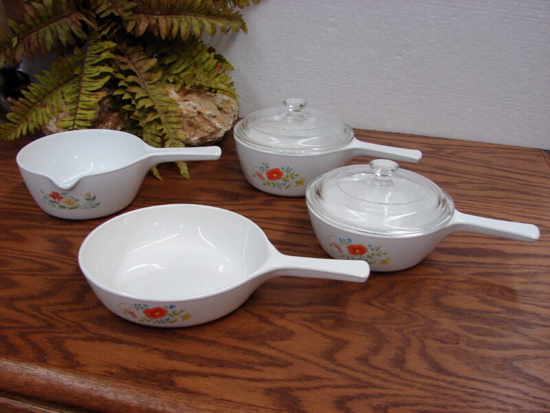 Vintage Corning Ware USA Wildflower Flowered Pan Skillet Batter Bowl Carafe, Moose-R-Us.Com Log Cabin Decor