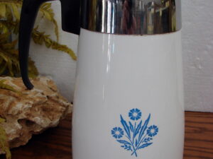 Complete Vintage Corning Ware 9 Cup Blue Cornflower Stove Top Coffee Pot Percolator Stained