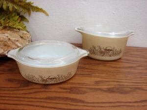 Vintage PYREX Forest Fancies Mushroom #473 Cinderella Round Casserole w/ Lid