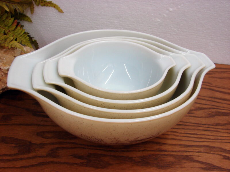 Vintage PYREX Forest Fancies Mushroom Nesting Mixing Bowl Casserole, Moose-R-Us.Com Log Cabin Decor
