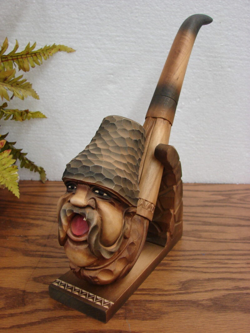 Vintage Wood Carved Face Head Pipe Stand Germany Switzerland Hand Carving, Moose-R-Us.Com Antiques Collectibles Log Cabin Decor
