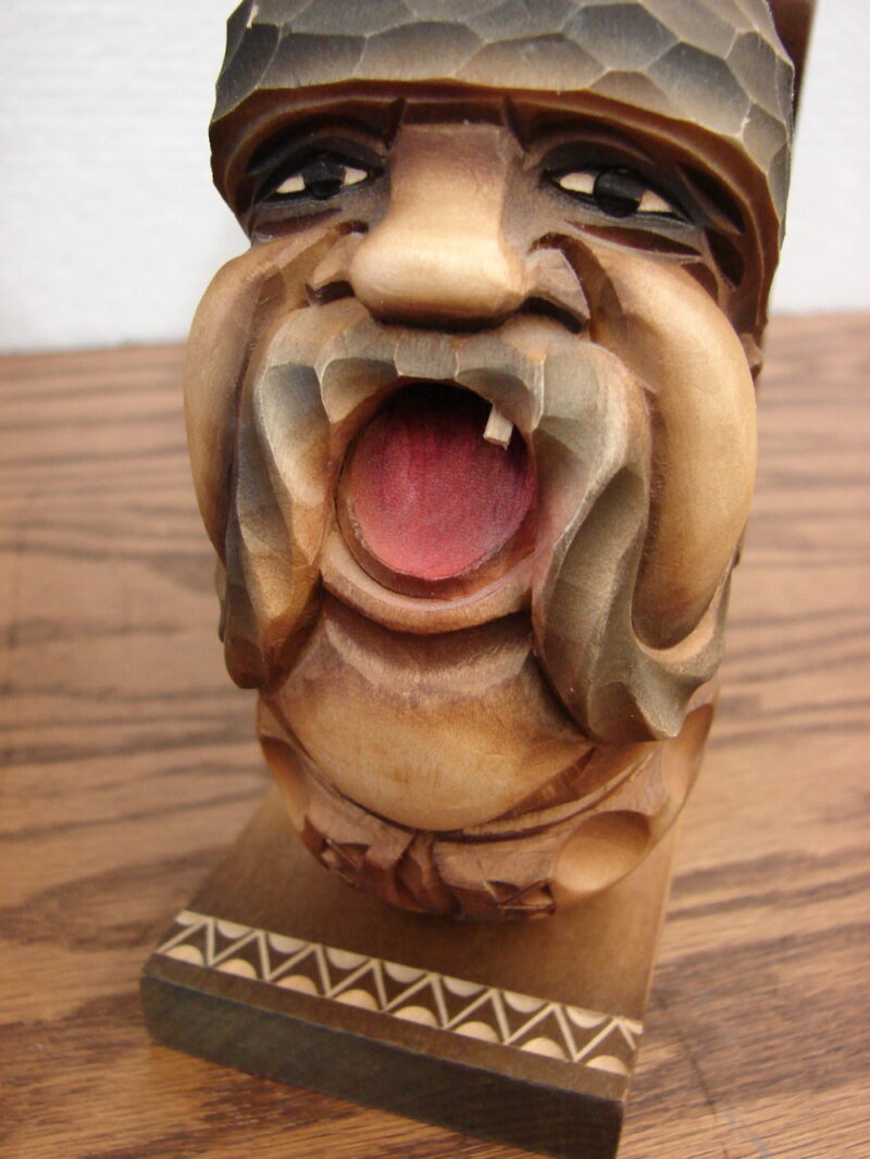 Vintage Wood Carved Face Head Pipe Stand Germany Switzerland Hand Carving, Moose-R-Us.Com Antiques Collectibles Log Cabin Decor