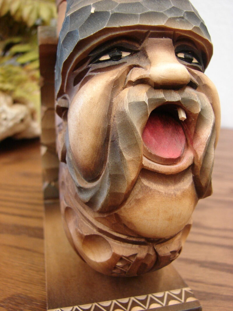 Vintage Wood Carved Face Head Pipe Stand Germany Switzerland Hand Carving, Moose-R-Us.Com Log Cabin Decor
