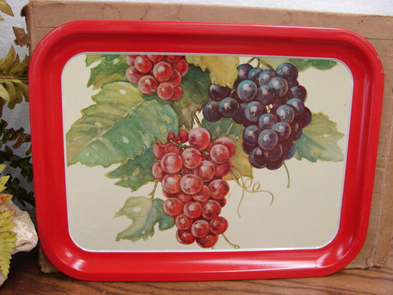 Vintage Retro MCM Metal Serving TV Tray Set Pinecone Flower Fruit Dutch, Moose-R-Us.Com Log Cabin Decor