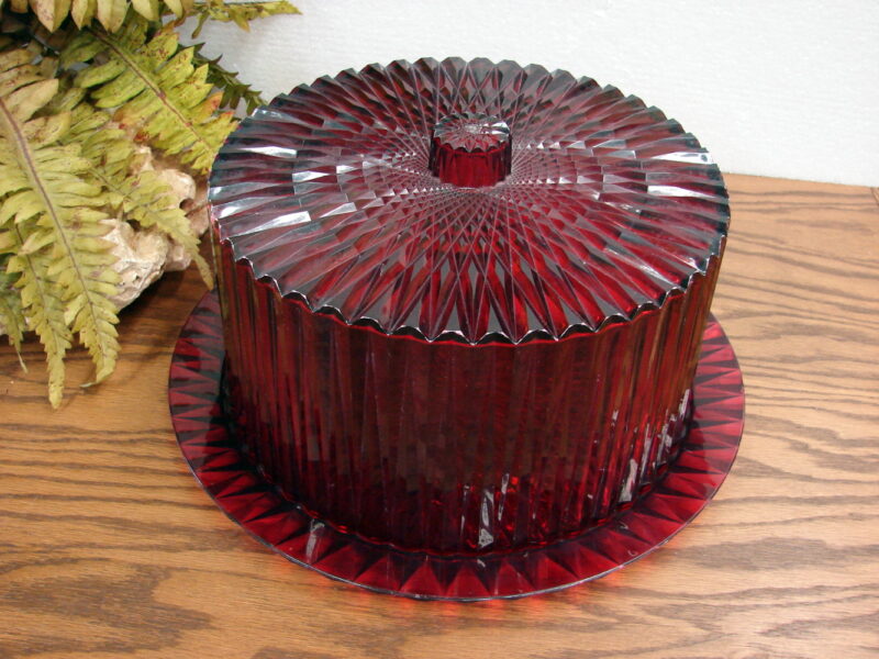 Unique Vintage Rare Red Lucite MCM Plastic Cake Cover Sunburst, Moose-R-Us.Com Log Cabin Decor