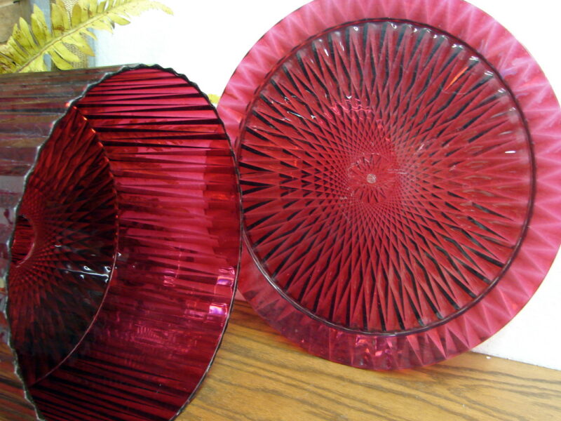 Unique Vintage Rare Red Lucite MCM Plastic Cake Cover Sunburst, Moose-R-Us.Com Log Cabin Decor