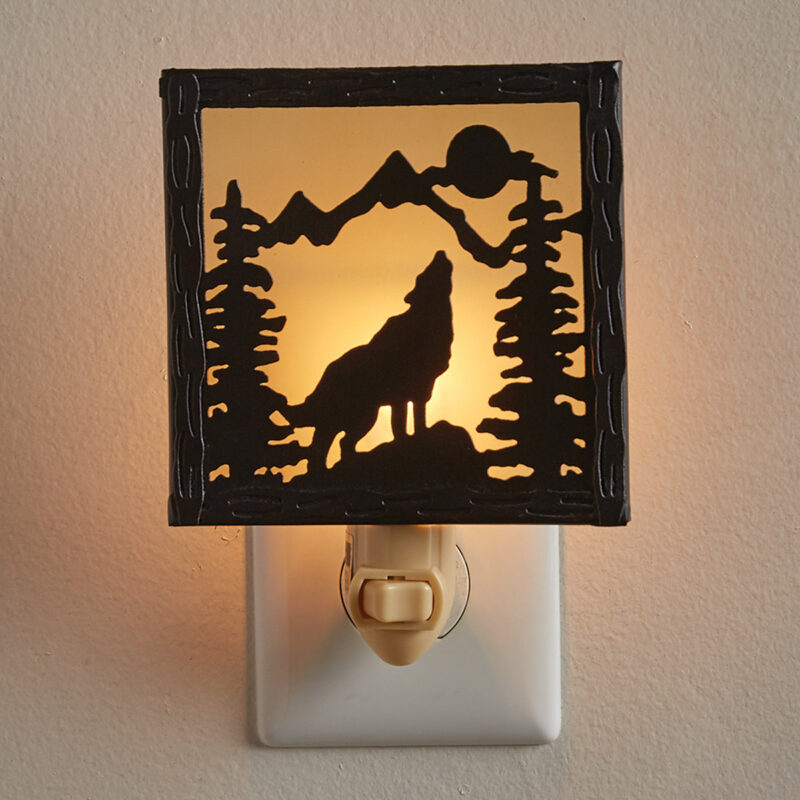 Glass Silhouette Wolves Night Light Western Wolf Nightlight, Moose-R-Us.Com Log Cabin Decor