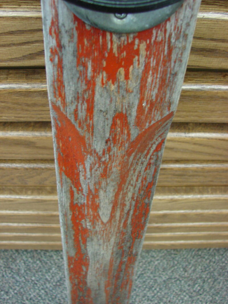 Vintage Chippy Red Paint Wood Snow Skis Complete w/ A&#038;T Anderson &#038; Thompson Bindings, Moose-R-Us.Com Log Cabin Decor