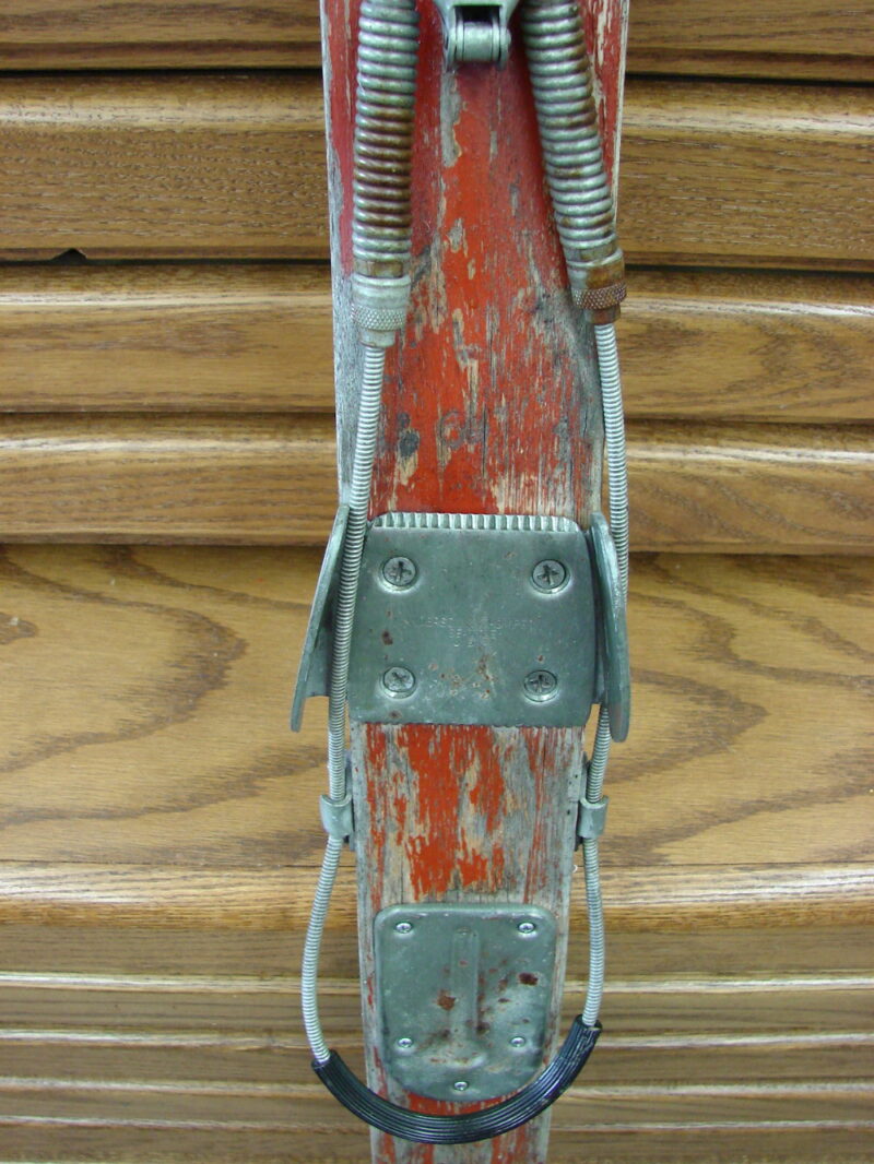 Vintage Chippy Red Paint Wood Snow Skis Complete w/ A&#038;T Anderson &#038; Thompson Bindings, Moose-R-Us.Com Log Cabin Decor