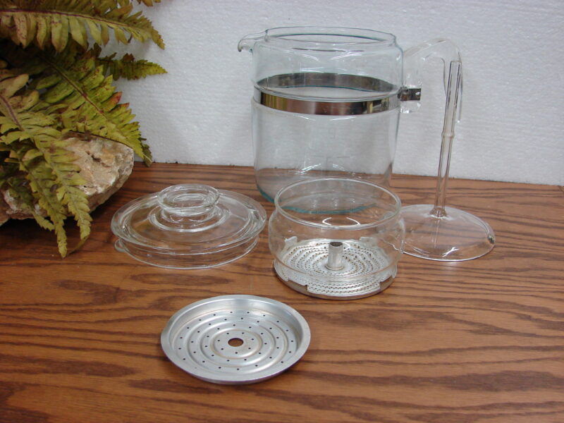 Vintage Pyrex 7759 Flameware Glass Coffee Percolator Pot 9 Cup Amish Estate, Moose-R-Us.Com Log Cabin Decor