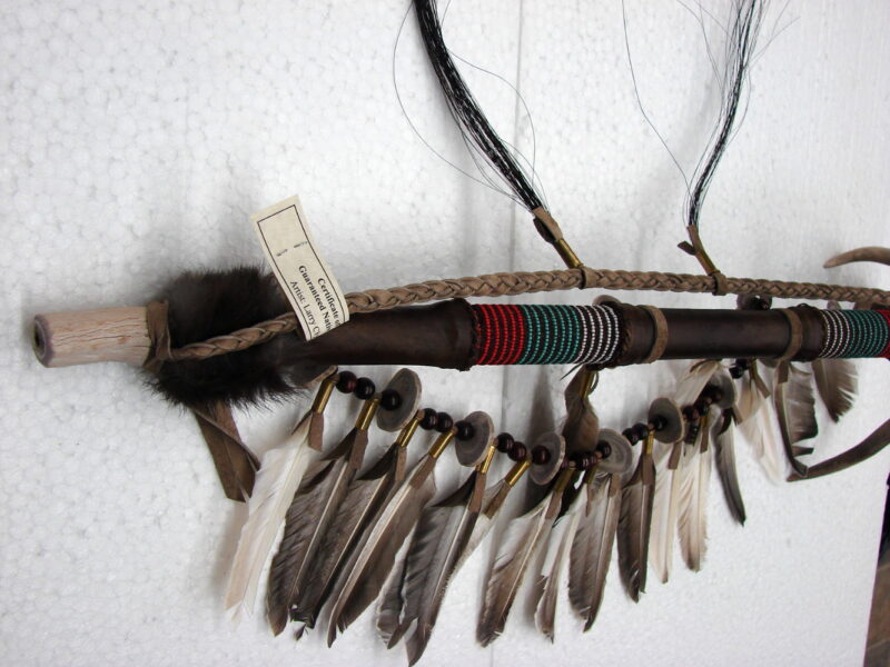 Authentic Native American Indian Navajo Large Ceremonial Rawhide Antler Pipe Wall Hanger, Moose-R-Us.Com Log Cabin Decor