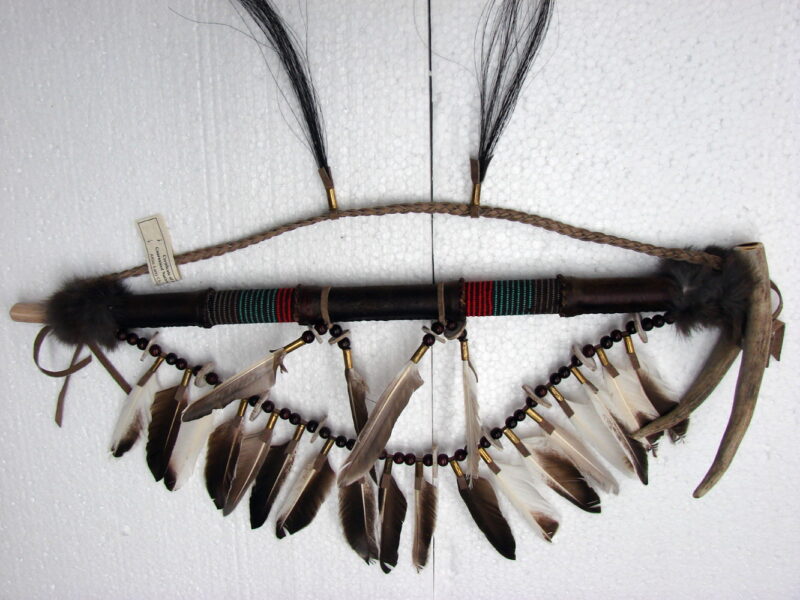 Authentic Native American Indian Navajo Large Ceremonial Rawhide Antler Pipe Wall Hanger, Moose-R-Us.Com Log Cabin Decor