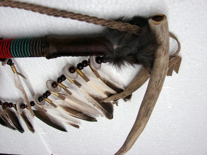 Authentic Native American Indian Navajo Large Ceremonial Rawhide Antler Pipe Wall Hanger, Moose-R-Us.Com Log Cabin Decor