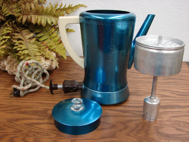 Vintage West Bend Flavo-matic Electric Blue Coffee Percolator 8 Cup Art Deco, Moose-R-Us.Com Log Cabin Decor