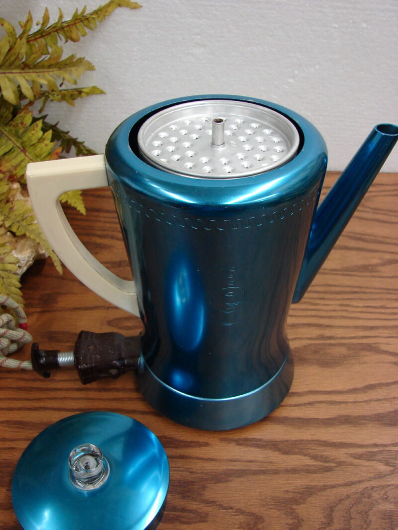 Vintage West Bend Flavo-matic Electric Blue Coffee Percolator 8 Cup Art Deco, Moose-R-Us.Com Log Cabin Decor