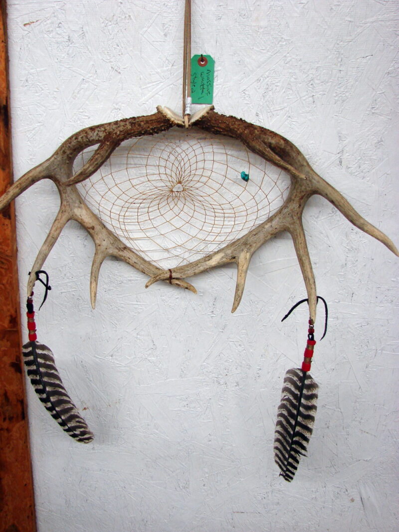 Authentic Native American Indian Spirit Dream Catcher Deer Antler Turkey Feather Point, Moose-R-Us.Com Log Cabin Decor