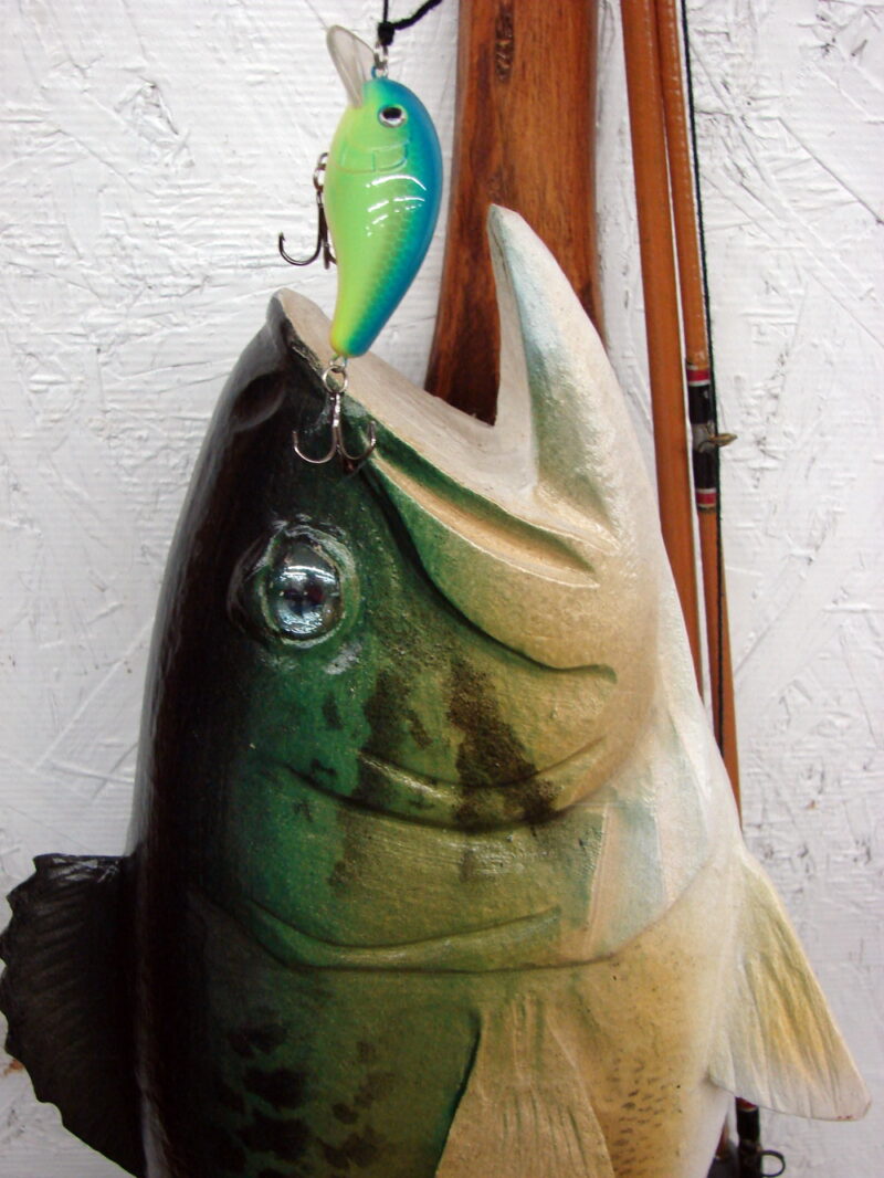 Casey Edwards Hand Wood Carved Fish Decoy Paddle Bass Trout Northern Musky, Moose-R-Us.Com Log Cabin Decor