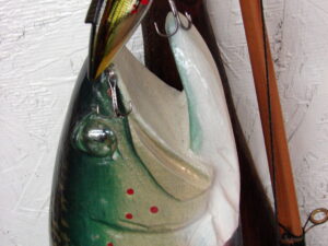 Casey Edwards Hand Wood Carved Fish Decoy Paddle Bass Trout Northern Musky