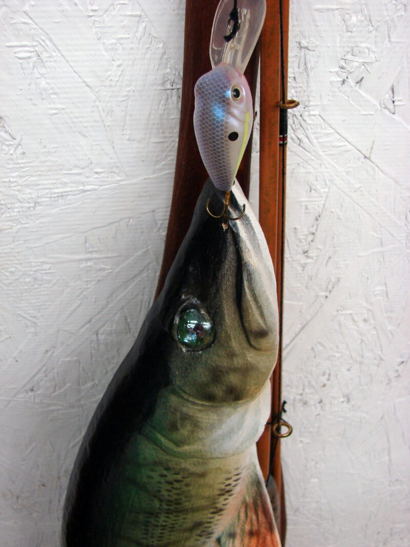 Casey Edwards Hand Wood Carved Fish Decoy Paddle Bass Trout Northern Musky, Moose-R-Us.Com Log Cabin Decor
