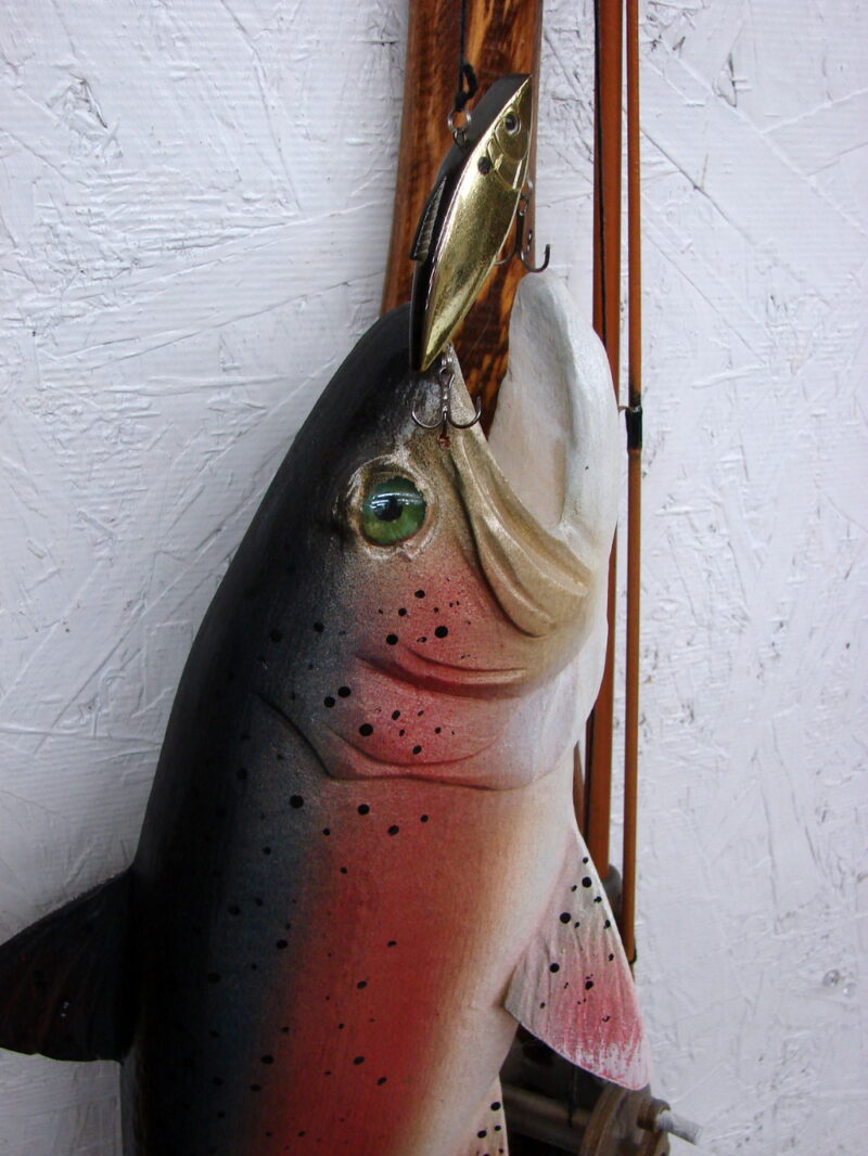 Casey Edwards Hand Wood Carved Fish Decoy Paddle Bass Trout Northern Musky, Moose-R-Us.Com Log Cabin Decor