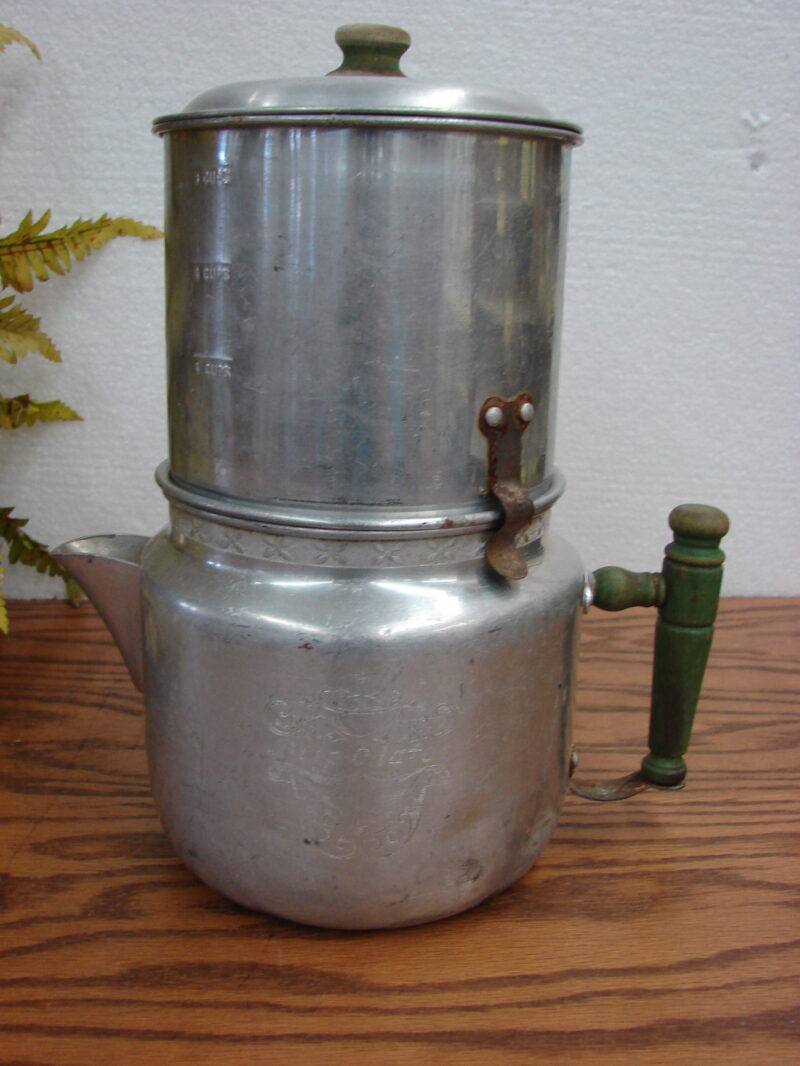 Vintage Aluminum Cowboy Coffee Pot Percolator Camping Camp Stove, Moose-R-Us.Com Log Cabin Decor