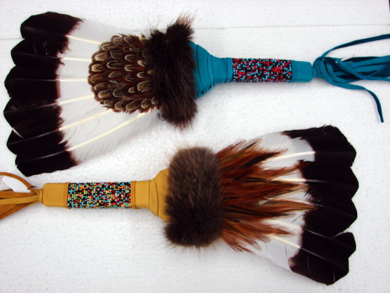 Deluxe Authentic Native American Muscogee Creek Indian Prayer Smudge Feather Fan, Moose-R-Us.Com Log Cabin Decor