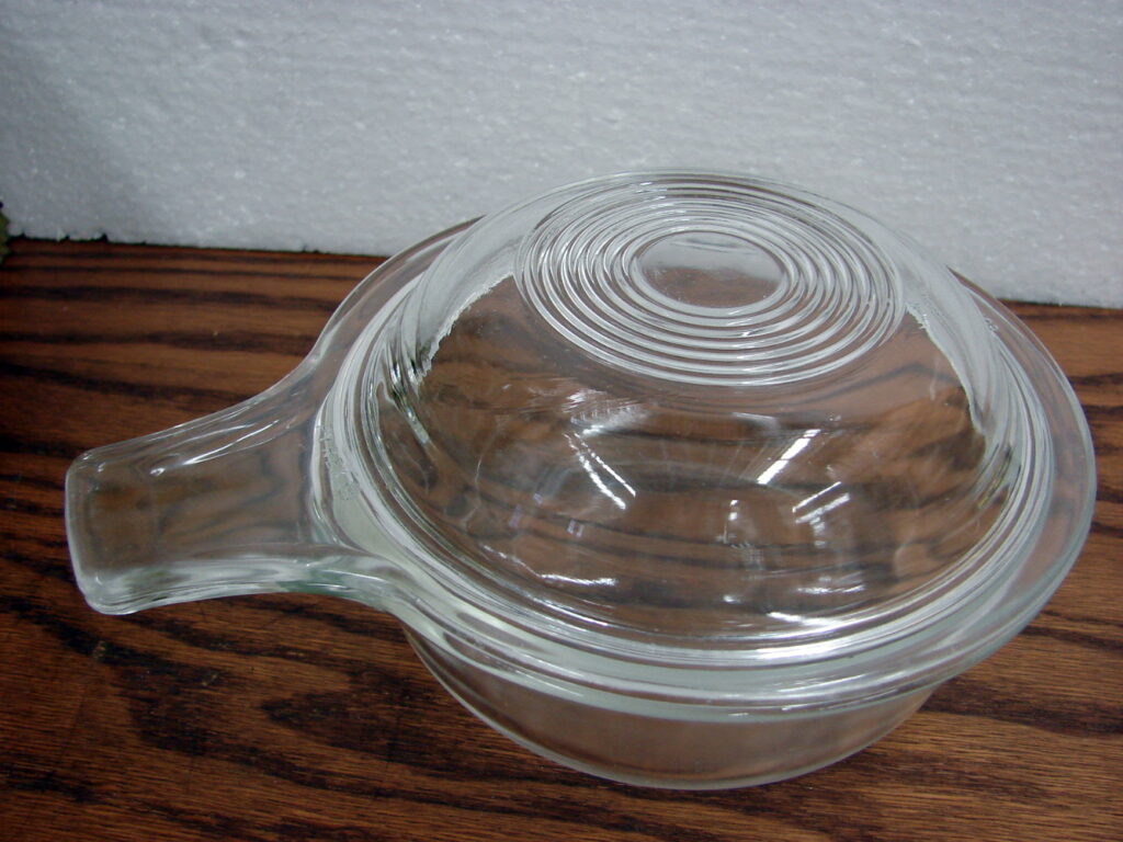 Vintage PYREX 601 Clear Glass Grab It Handled Ramekin with Lid Moose