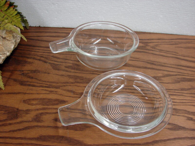 Vintage PYREX 601 Clear Glass Grab It Handled Ramekin with Lid, Moose-R-Us.Com Log Cabin Decor