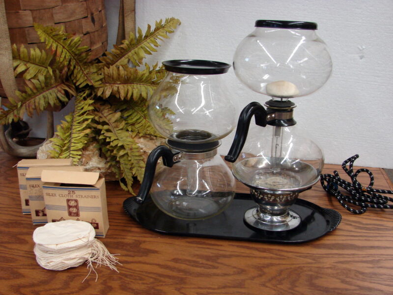 Vintage Silex PYREX Vacuum Double Bubble Glass Coffee Percolator Set, Moose-R-Us.Com Log Cabin Decor